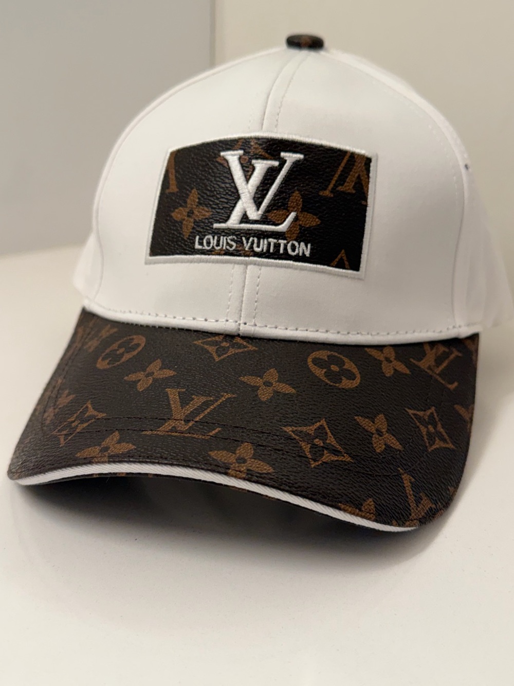 Louis Vuitton White & Brown Monogram Patch Cap